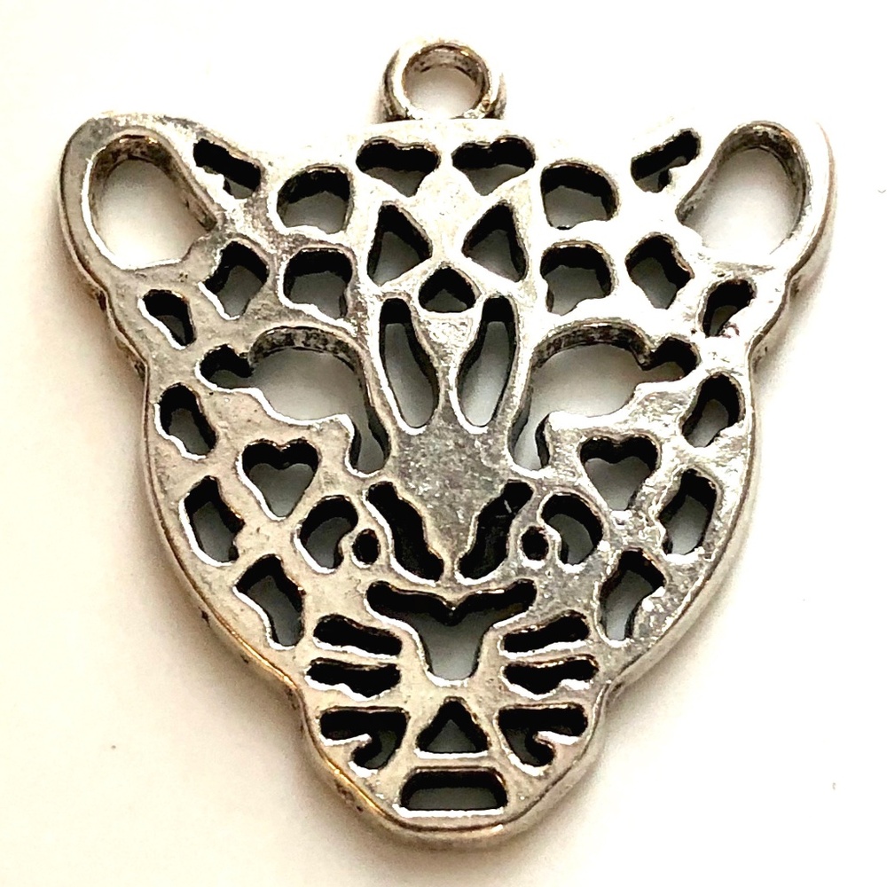 leopard jaguar head charm pendant animal silver tone beading supply cat totem